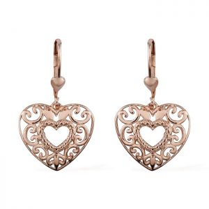 Sterling Silver 14K Rose Gold Plated Dangle Drop Valentine Heart Earrings Fashion Jewelry for Women